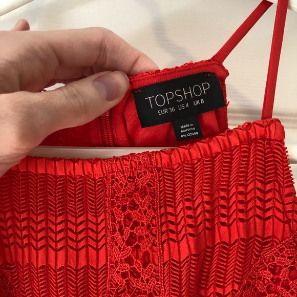 Red Topshop Lace Bodycon Mini Dress• EUC - Picture 7 of 12